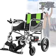 Electric Wheelchair(12.5kg), Endurance: 20km (2 × Batteries), Aluminum Alloy Frame, Load: 100kg, Brushless Motor, 360° Intelligent Control,Green
