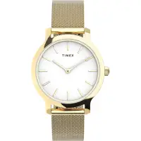 在飛比找momo購物網優惠-【TIMEX】天美時復刻耀眼金屬光米藍錶☆錶-白面金(TXT