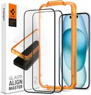 SPIGEN iPhone 15 Screen Protector, 6.1 2023 Genuine AlignMaster Full Cover Tempered Glass 2PCS for Apple