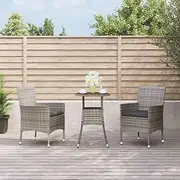 Patio Furniture Sets 3 Piece Garden Bistro Set with Cushions Grey Poly Rattan