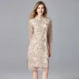 在飛比找遠傳friDay購物優惠-Olivia奧莉精品 名媛復古改良式蕾絲旗袍中大尺碼洋裝連身