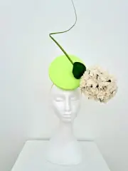 Miss Valerie. Womens Lime percher headband fascinator with vintage flowers