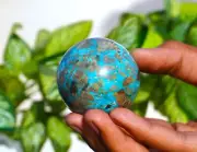 Rare Large 50MM Pyrite Sky-Blue Turquoise Stone Metaphysical Sphere Ball T5