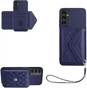 Compatible with Samsung Galaxy A14 5G / 4G Cover,Lanyard Wallet Card Slot Protective Case Blue