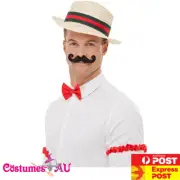 Mens 20s Barber Shop Gangster Gatsby Costume Hat Tash Bowtie Red Arm Garter Kit