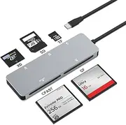 CFast 2.0 Card Reader, USB C CFast Card Reader 3.0 5Gbps CFast/CF/SD/TF/XD 5 in 1 Memory Card Reader/Adapter for SanDisk, Lexar, Transcend, Sony Card, Read CFast/TF/SD/XD/CF 5 Cards Simultaneously