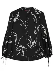 High Calming Printed Satin Blouse - Black And White - 40 (UK8 / S) 40 (UK8 / S)
