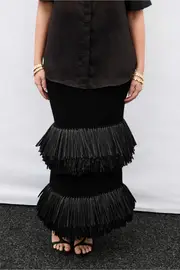 Agave Knit Raffia Midi Skirt