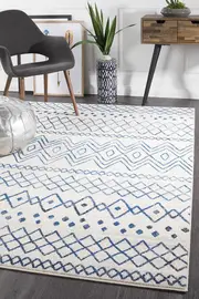 Rug Culture Bone Ivory & Blue Scandi Durable Rug