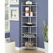 White Metal 5 Tier Corner Bookcase Folding Shelf Curio Display Storage Etagere