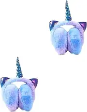 [SAFIGLE] 2pcs Unicorn Earmuffs Hairy Plush Rainbow Cat Toddler
