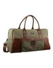 [PIERRE CARDIN] Canvas Overnight Bag with Front Pocket in Brown