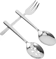 GARVALON 1 Set Salad Spoons Household Utensil Kitchen Tools Stainless Steel Tableware Dinner Forks Stainless Steel Spoon Fork Salad Servers Party Treat Metal Tableware Table Spoon