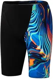 [Speedo] Boy's Allover V Cut Jammer, Black/Multi, 13-14