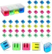 60 Pieces Pencil Sharpener Small Manual Make Up Pencil Sharpeners Bulk Double Hole Lip Liner Sharpener with Lid Hand Held Colored Eyeliner Pencil Sharpener Plastic Crayon Sharpener