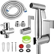 WEIDMAX Bidet Hand Shower, Hand Held Bidet Sprayer Stainless Steel Sprayer with 49 Inch Hose and Holder Holder, Includes T-Adapter (G1/2 inch - 3/8 inch)