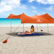 Red Suricata Family Beach Sunshade - Sun Shade Canopy | UPF50 UV Protection | Water Repellent Tent with 4 Aluminum Poles, 4 Pole Anchors, 4 Sandbag Anchors | Portable Shelter Tarp (Large, Orange)