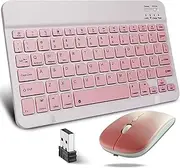 KeautFair Portable Wireless Bluetooth Keyboard and Mouse Set Dual QWERTY Layout Rechargeable Wireless Quiet 1200DPI Adjustable Travel Windows/iOS/Android PC/Laptop/iPad/Smartphone (Pink)