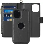 Kitzomi iPhone 12/12 Pro Wallet Case with Detachable Magnetic Flip Cover and RFID Blocking Credit Card Slots,Premium PU Leather Protective and Zipper Pocket for iPhone 12/12Pro Case (6.1")，Black