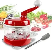Versatile Hand-Cranked Food Processor - Manual Chopper, Meat Grinder Vegetable Chopper, Slicer Spinner Dicer for Salad, Fruits, Nuts, Herbs, and Onions - Includes Stable Base