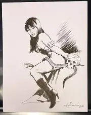 MIKE HOFFMAN Original Art Girl w/ Snake & Skull Frazetta style Vampirella pinup