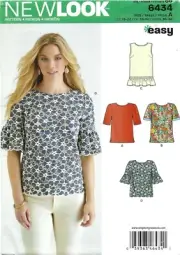 New Look 6434 Boxy Tee Shirt w Lantern or Short Sleeves, Sleeveless Sz 10-22