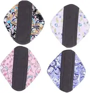 Healvian Sanitary Pads for Women 4pcs Bamboo Charcoal Menstrual Pads Reusable Washable Napkins Easy-clip Butt