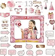 13th Birthday Decorations Girls Boys,Rose Gold Inflatable Selfie Frame&38Pcs 13th Birthday Photo Booth Props,Giant Inflatable Party Photo Booth Frame for Girls Ladies 13thBirthday Party Decorations