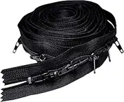 #3 Bulk Zipper by The Roll - Long Coil Continuous Chain for Sewing and Upholstery - 5 Yards With 15 Installed Sliders and Pull - Black Tape