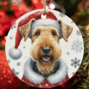 Merry Xmas Airedale Terrier Dog Santa Snow Winter Christmas Ornament Gift Decor