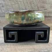 Hand Thrown Studio Art Raku Glazed Pottery Bowl Signed Asymmetrical