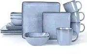 [LIANYU] Square Dinnerware Sets for 4, 16 Piece Stoneware Dinner Dishes, Kitchen Bowls and Plates Set for Dessert, Salad, Soup, Pasta, Chip & Scratch Resistant, Serenity Blue