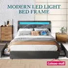 Double Size Bed Frame Mattress Base LED Upholstered Platform Bedroom Furniture
