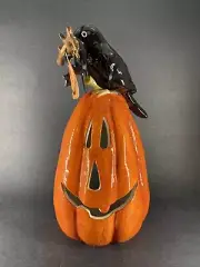 NWT Blue Sky Clayworks Ceramic Tea Light Holder Jack O Lantern with Claw 2020
