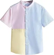 [WDIRARA] Boy's Striped Color Block Short Sleeve Button Front Shirt Casual Top