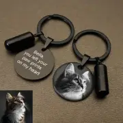 Custom Pet Portrait Keychain Cremation Jewelry Dog Ashes Urn Keyring Memorial