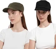[LERTREE] 2Pcs Adjustable Flat Top Twill Classical Baseball Cap Military Hat 22-23.6 in Cadet Cap Unisex for Women Men