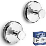 Home SO Suction Cup Hooks for Shower, Bathroom, Kitchen, Glass Door, Mirror, Tile – Loofah, Towel, Coat, Bath Robe Hook Holder for Hanging up to 15 lbs – Waterproof & Rustproof, Chrome (2-Pack) …