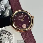 【VERSUS】VERSUS VERSACE手錶型號VV00375(酒紅色錶面玫瑰金錶殼酒紅色真皮皮革錶帶款)