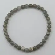 Natural and Genuine LABRADORITE Stretch Bracelet with Sterling Silver Beads #7