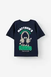 [Cotton On Kids] Cotton On Kids - Jonny Short Sleeve Graphic Print Tee Personalised - Squid ink/soundscape radio 5 SQUID INK/SOUNDSCAPE RADIO