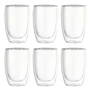6x Wilmax England 250ml Thermo Double Wall Glass Cup Water/Juice Drink Mug Clear