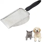 Pet Cleaning Tools Sand Draining Pet Litter Cleaner Holes Magnetic Window Cleaner Handheld Sand Sifter Spot Coop Cat Sand Sieve Reptile Litter Cleaner Stainless Steel Black