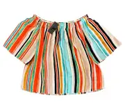 NEW Mossimo Womens Watercolor Stripe Off The Shoulder Flutter Sleeve Top ~M NWT
