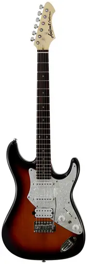 Aria 714-STD Electric Guitar 3-Tone Sunburst with Maple Neck, 22-Fret Fingerboard, Vintage Tremolo, OS-1 & OH-1 Pickups
