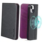 Folio Case Compatible with iPhone 15 for iPhone 15 (6.1-inch) Black+Purple