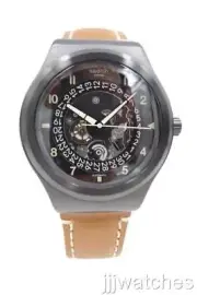 New Swiss Swatch SISTEM THOUGHT Brown Leather Automatic Watch 42mm YIB402 $270