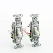 2 Hubbell White COMMERCIAL Toggle Light Switches 20A 3-Way Wire Leads CSL120WM2