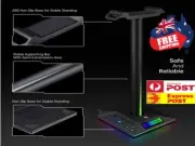 RGB Earphone Gaming Headset Holder Hanger Headphone Stand with 3.5mm 2 USB Ports