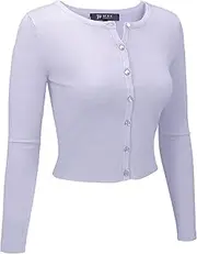 [YEMAK] Women's Cropped Cardigan Sweater – Long Sleeve Crewneck Basic Classic Casual Button Down Knit Soft Lightweight Top